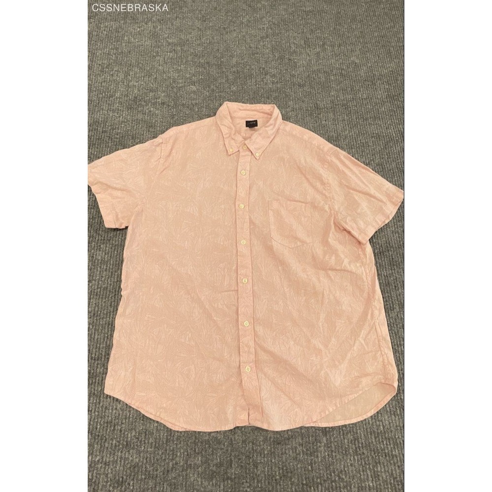 J.Crew Men's Pink‎ Leaf Print Short Sleeve Linen Cotton Button Down Shirt Sz XL